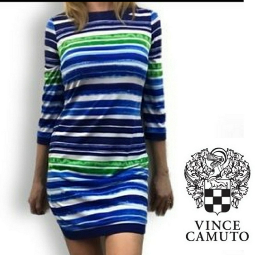 Vince Camuto 3/4 Sleeve Striped Shift Dress - Picture 1 of 8